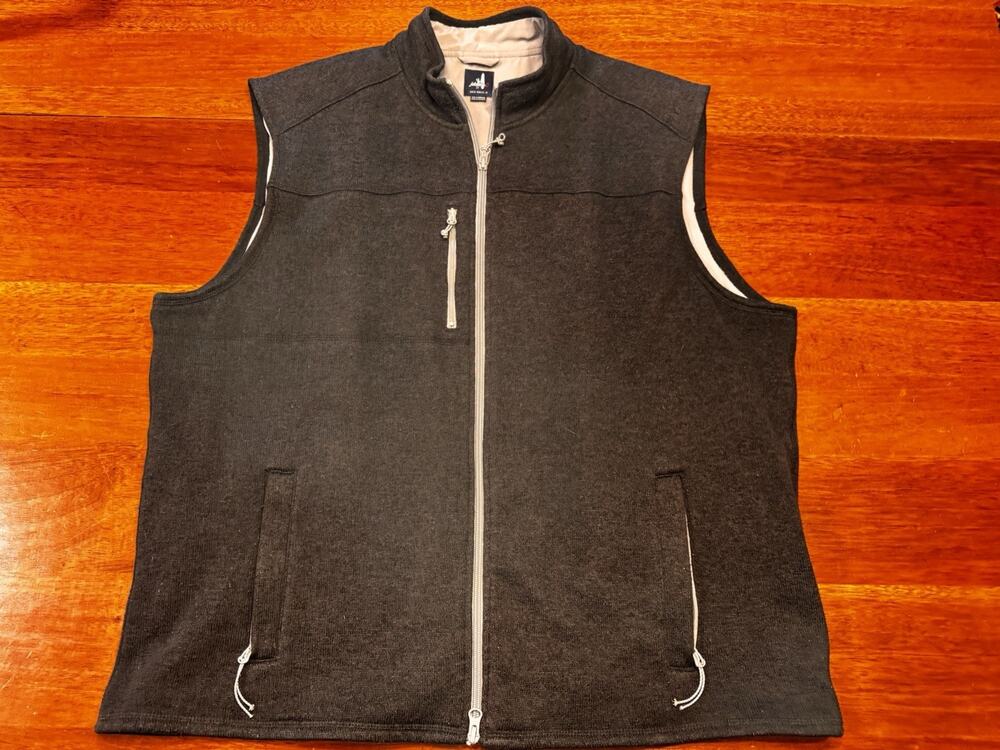 XXL Johnnie-O Fleece Vest Charcoal Gray Full Zip Knit Chest Pocket Mens Golf